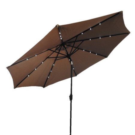 HILAND Solar Market Umbrella with LED Lights in Tan MK-UMB-T